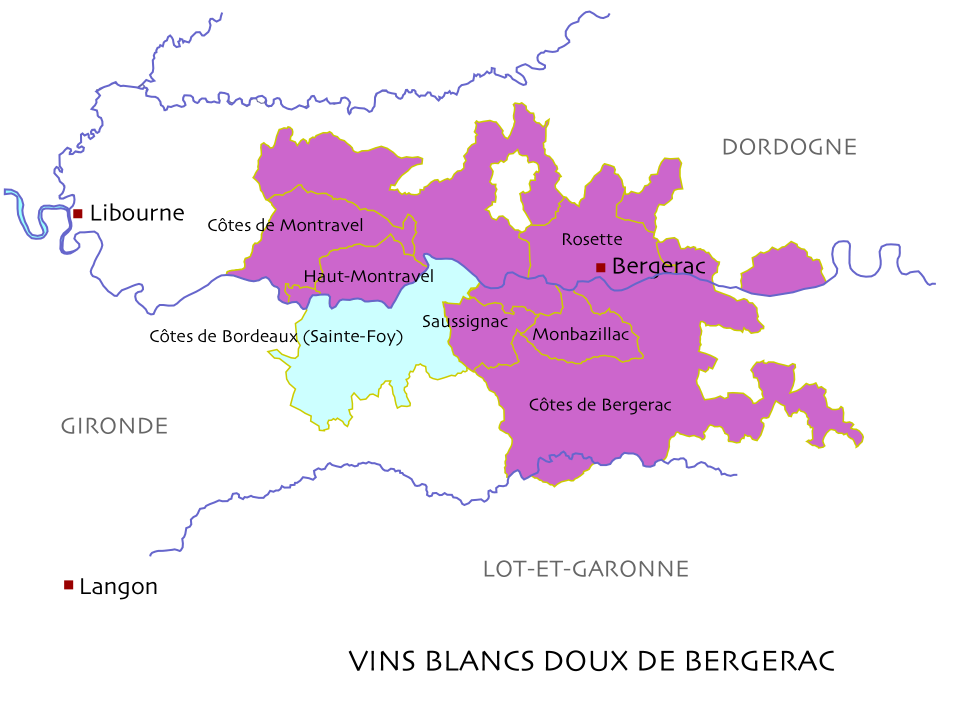 コート・ド・ベルジュラックの位置関係をあらわした地図