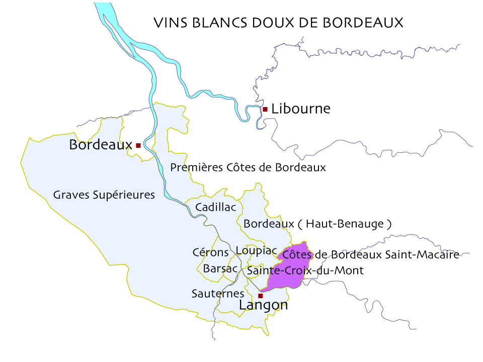 コート・ド・ボルドー・サン・マケールの位置関係をあらわした地図