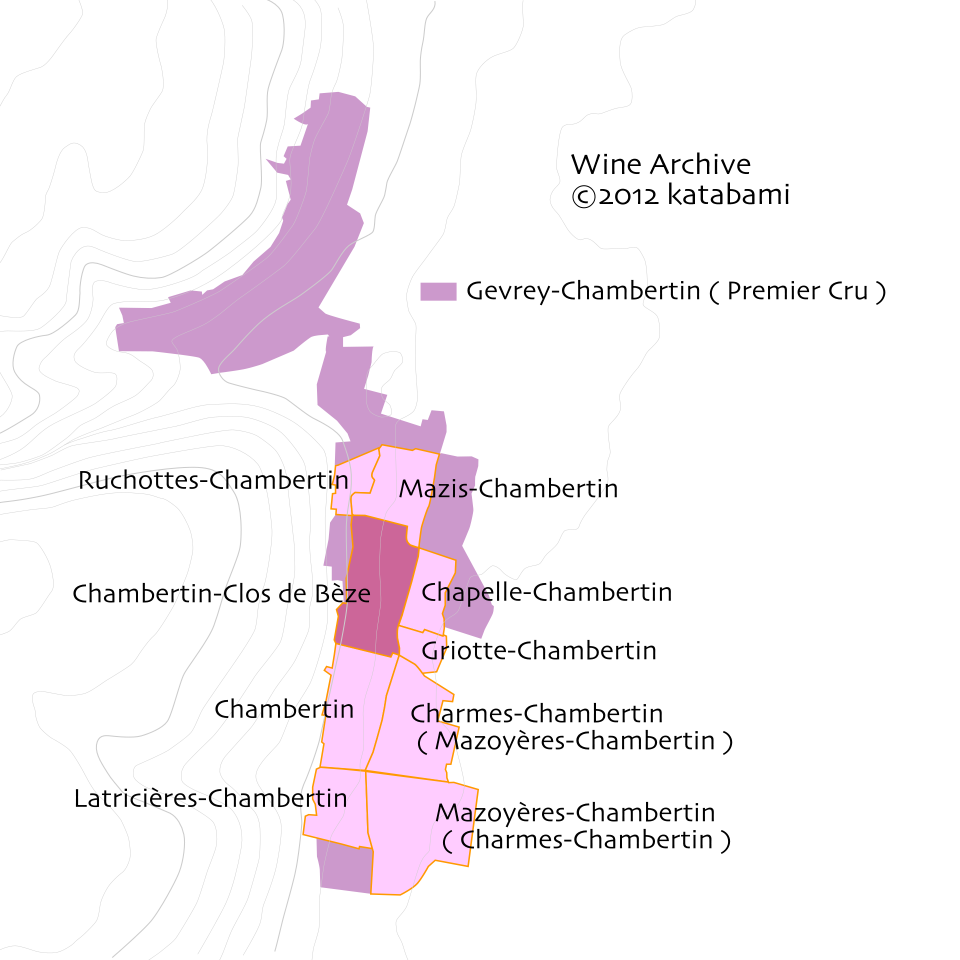 シャンベルタン・クロ・ド・ベーズの位置関係をあらわした地図