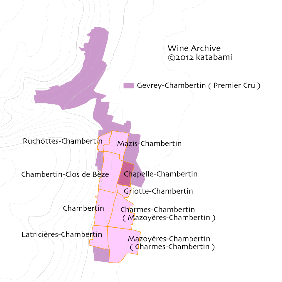 シャペル・シャンベルタンの位置関係をあらわした地図