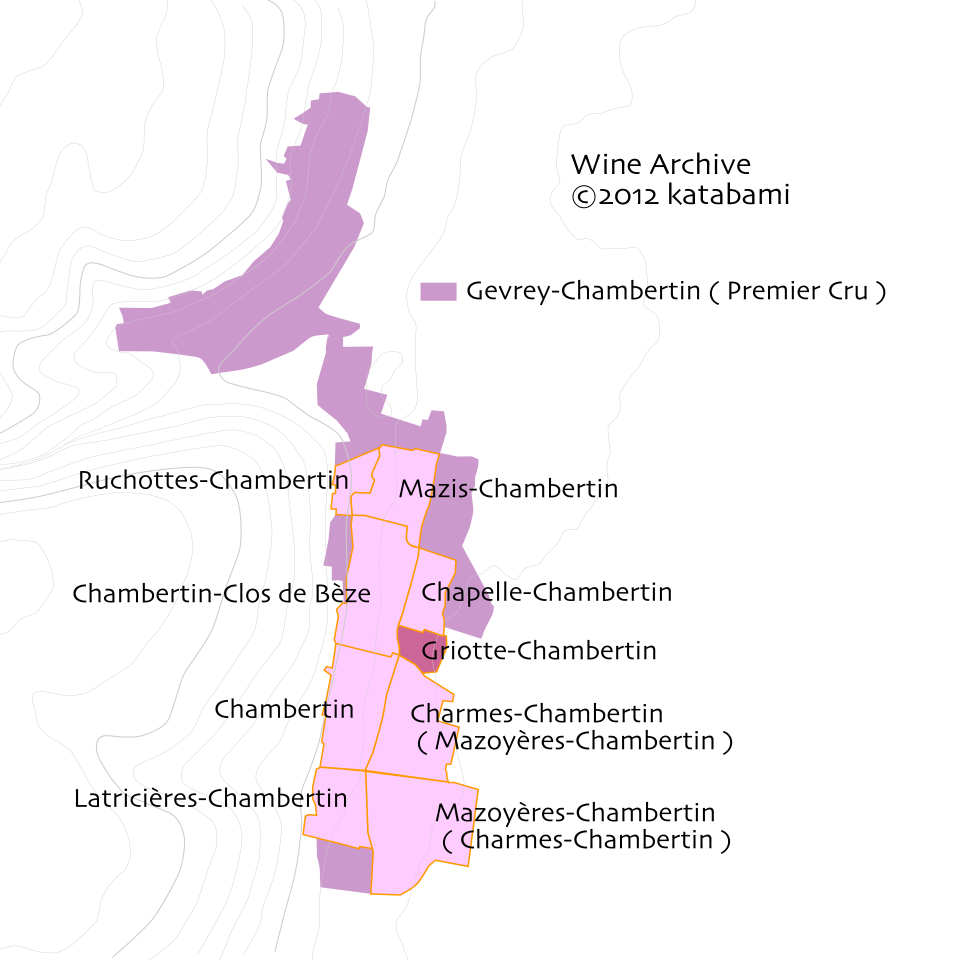 グリオット・シャンベルタンの位置関係をあらわした地図