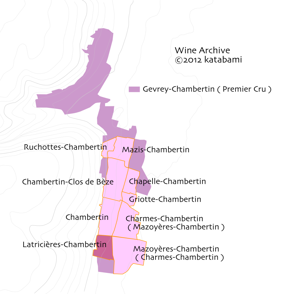 ラトリシエール・シャンベルタンの位置関係をあらわした地図