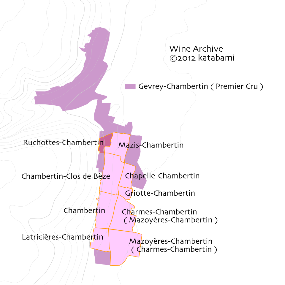 リュショット・シャンベルタンの位置関係をあらわした地図